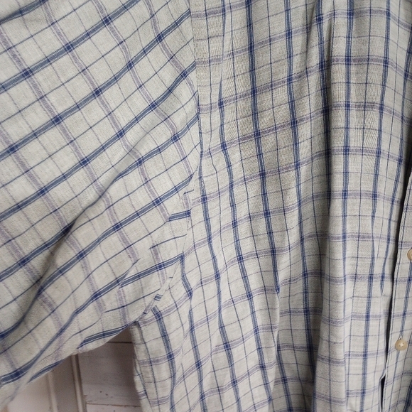 Club Room Men's 2XL Linen Blend Button Front Short Sleeve Shirt Gray Blue Square - Picture 6 of 10